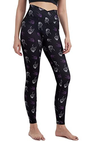 sissycos Damen Halloween Leggings Bedruckte Bunte Horror Skinny Soft Stretch Lang Hose(Felsen-Skelett-Hand,S) von sissycos