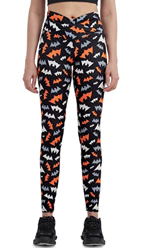 sissycos Damen Halloween Leggings Bedruckte Bunte Horror Skinny Soft Stretch Lang Hose(Fledermaus-Silhouetten,L) von sissycos