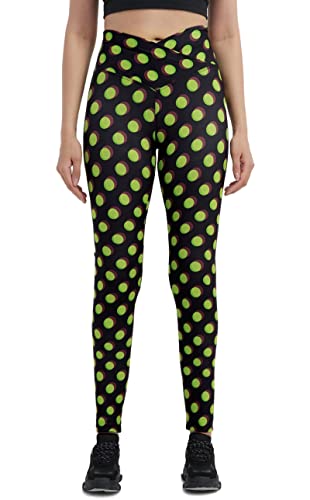 sissycos Damen Halloween Leggings Bedruckte Bunte Horror Skinny Soft Stretch Lang Hose(Grüne Polka Dots,XXL) von sissycos