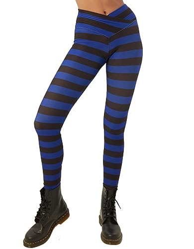 sissycos Damen Halloween Leggings Bedruckte Bunte Horror Skinny Soft Stretch Lang Hose（Halloween Stripes-blau，M） von sissycos