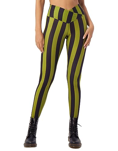 sissycos Damen Halloween Leggings Bedruckte Bunte Horror Skinny Soft Stretch Lang Hose（Halloween Stripes-grün，XL） von sissycos