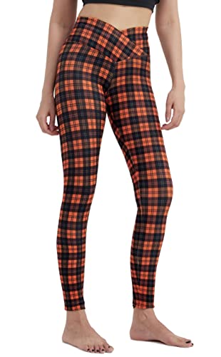 sissycos Damen Halloween Leggings Bedruckte Bunte Horror Skinny Soft Stretch Lang Hose(Halloween kariert,L) von sissycos