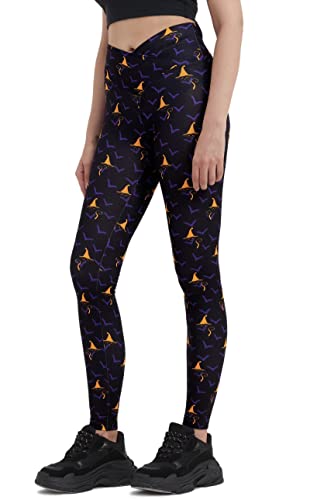 sissycos Damen Halloween Leggings Bedruckte Bunte Horror Skinny Soft Stretch Lang Hose(Hexe Katze,XL) von sissycos