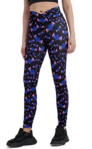 sissycos Damen Halloween Leggings Bedruckte Bunte Horror Skinny Soft Stretch Lang Hose(Violett Fledermaus,L) von sissycos