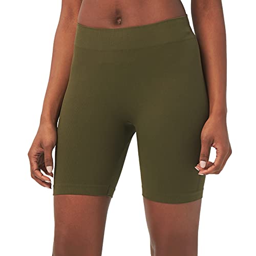 sissycos Damen Leggings Kurz, 2-in-1-Laufhose High Waist Radsport-Shorts, Sanft Nahtlose Sportshorts für Fitness Yoga Sweatpants 1/2（Olivgrün,M-L） von sissycos