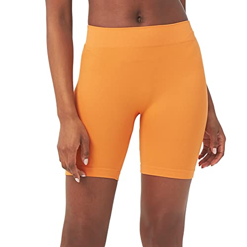 sissycos Damen Leggings Kurz, 2-in-1-Laufhose High Waist Radsport-Shorts, Sanft Nahtlose Sportshorts für Fitness Yoga Sweatpants 1/2（Orange,XS-S） von sissycos