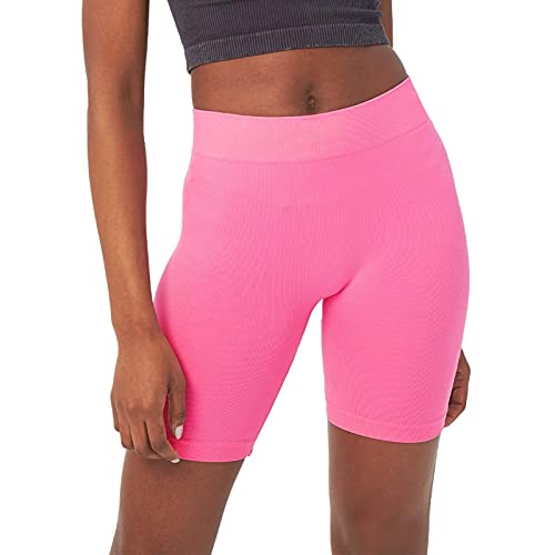 sissycos Damen Leggings Kurz, 2-in-1-Laufhose High Waist Radsport-Shorts, Sanft Nahtlose Sportshorts für Fitness Yoga Sweatpants 1/2（Rosa,M-L） von sissycos