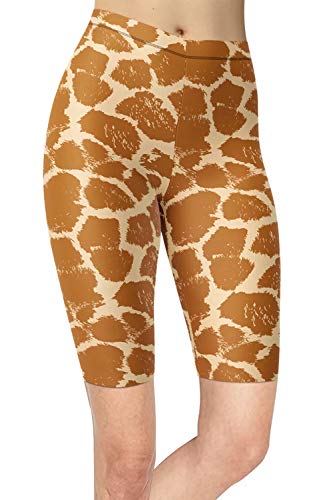 sissycos Damen Leopardenmuster Kurze Leggings, Tier Muster Radlerhose Fitness High Waist Kurz Hosen, Push up Laufhose Damen Blickdicht Short fü Sommer（Ingwer Giraffe Haut,L-XXL） von sissycos