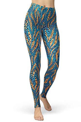 sissycos Damen Leopardenmuster Leggings Hohe Taille, Sanft Elastisch Jogginghose Strumpfhosen Lang(Blaues Nerzmuster,L) von sissycos