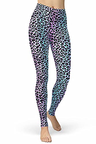 sissycos Damen Leopardenmuster Leggings Hohe Taille, Sanft Elastisch Jogginghose Strumpfhosen Lang(Bunter Leopard,M) von sissycos