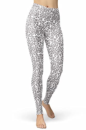 sissycos Damen Leopardenmuster Leggings Hohe Taille, Sanft Elastisch Jogginghose Strumpfhosen Lang(Leopard Leggings Weiß,S) von sissycos