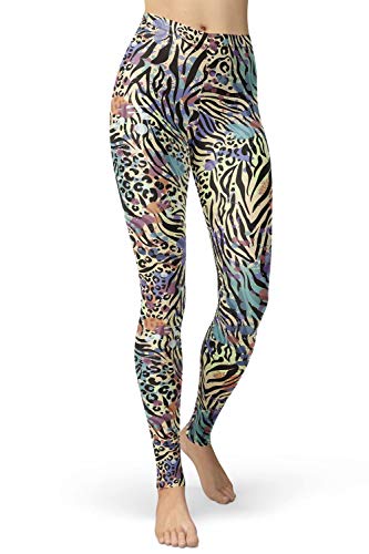 sissycos Damen Leopardenmuster Leggings Hohe Taille, Sanft Elastisch Jogginghose Strumpfhosen Lang(Lila sexy Leopard,L) von sissycos