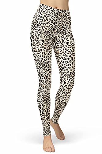 sissycos Damen Leopardenmuster Leggings Hohe Taille, Sanft Elastisch Jogginghose Strumpfhosen Lang(Tier Leggings Gelb,S) von sissycos