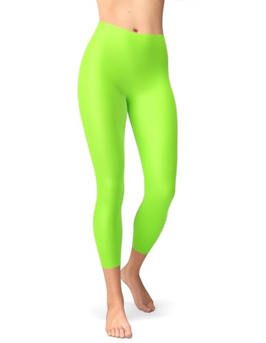 sissycos Damen Neon 3/4 kurz Leggings sanft Elastische Taille Leggings(Neon Grün,L/XXL) von sissycos