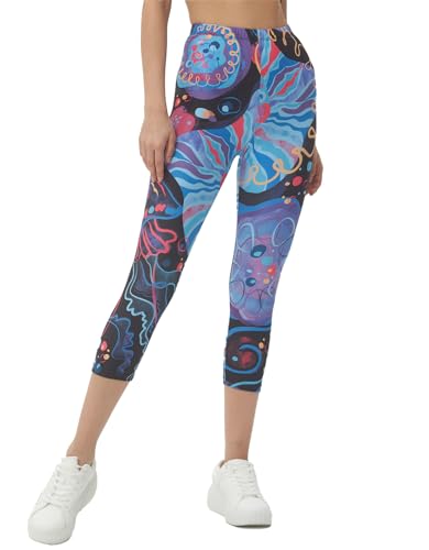 sissycos Damen Ozean Printed 3/4 kurz Leggings sanft Elastische Taille Leggings(Medusa,L/XXL) von sissycos