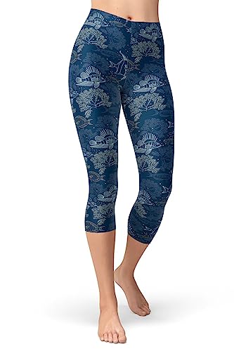 sissycos Damen Ozean Printed Capri Leggings 3/4 Hosen Bunte Koralle Sanft Workout Pants(Flügelfisch,L/XXL) von sissycos