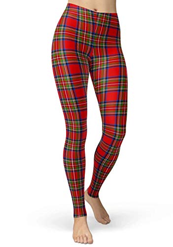 sissycos Damen Plaid Leggings, Tartan Karo Leggings mit für Damen, Yoga Mädchen Fashion Stretch Leggins Lang(Rotes Plaid,L-XXL) von sissycos