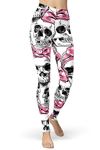 sissycos Damen Schädel Bedruckt Leggings, Bunte Skull Strumpfhosen Sanft Hosen Lang (Bogenschädel,M) von sissycos