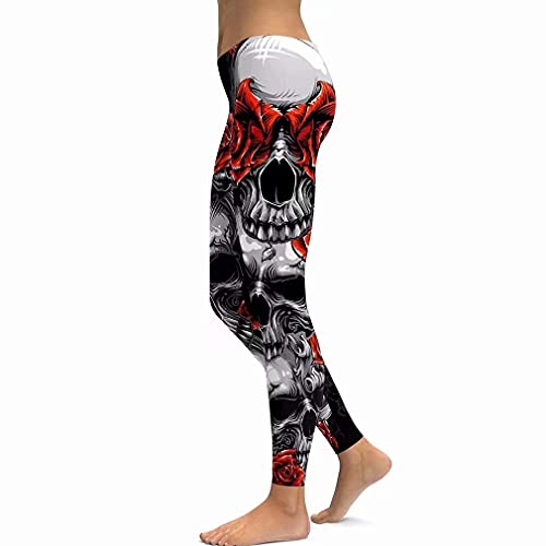 sissycos Damen Schädel Bedruckt Leggings, Bunte Skull Strumpfhosen Sanft Hosen Lang (Skull Leggings Rose,M) von sissycos