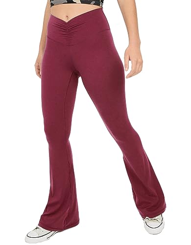 sissycos Damen Schlaghose Hohe Taille Ruched Flared Legging 80CM, Blickdicht Freizeit Yogahose Lang Für Laufen Fitness Sport Gym(Magenta,L) von sissycos