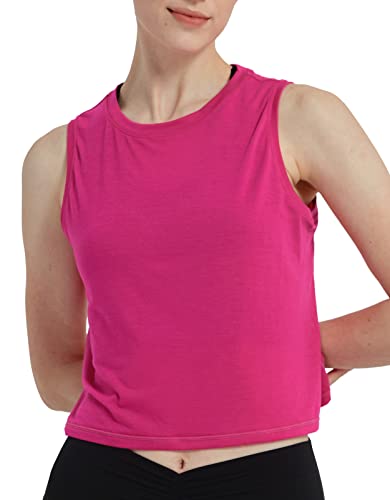 sissycos Damen Sport Crop Tank Top Ärmellos, Sanft Kurze Racerback Shirt Rundem Ausschnitt für Fitness Yoga Beiläufig(Pitaya Rosa,M) von sissycos