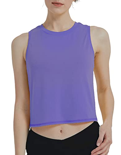 sissycos Damen Sport Crop Tank Top Ärmellos, Sanft Kurze Racerback Shirt Rundem Ausschnitt für Fitness Yoga Beiläufig(Very Peri,L) von sissycos