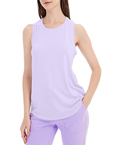 sissycos Damen Sport Tank Top Ärmellos, Sanft Racerback Shirt Rundem Ausschnitt für Fitness Yoga Beiläufig(Frühling lila,L) von sissycos