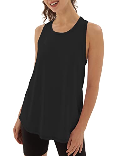 sissycos Damen Sport Tank Top Ärmellos, Sanft Racerback Shirt Rundem Ausschnitt für Fitness Yoga Beiläufig (Black, L) von sissycos