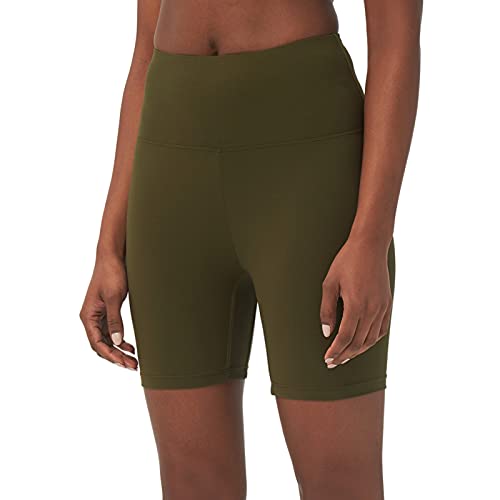 sissycos Damen Sportshorts Hohe Taille, Leggings Kurz für Fitness Gym Strumpfshort, Elastische Radlerhose Sweatpants 1/2(Olivgrün,L) von sissycos