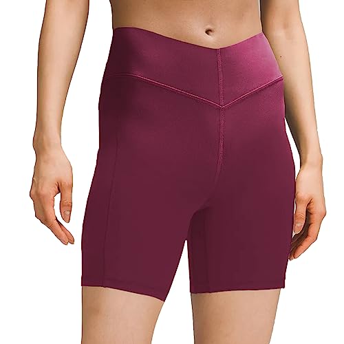 sissycos Damen Sportshorts mit Taschen V Cross, Leggings Kurz für Fitness Gym Strumpfshort, Elastische Radlerhose Sweatpants 15cm(Magenta,L) von sissycos