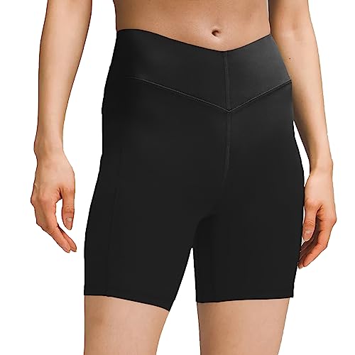 sissycos Damen Sportshorts mit Taschen V Cross, Leggings Kurz für Fitness Gym Strumpfshort, Elastische Radlerhose Sweatpants 15cm(Schwarz,L) von sissycos