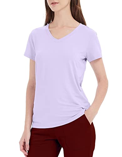 sissycos Damen T-Shirt Kurzarm V-Ausschnitte, Sommer Basic Shirts Tops Oberteile Lose Fashion (Frühling lila,XS) von sissycos