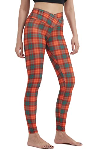 sissycos Damen Thanksgiving Erntedankfest Leggings Bedruckte Bunte Skinny Soft Stretch Lang Hose(Buntes Plaid,M) von sissycos