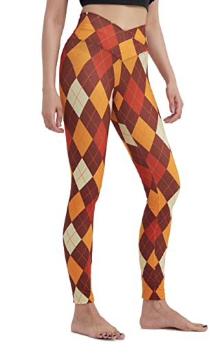 sissycos Damen Thanksgiving Erntedankfest Leggings Bedruckte Bunte Skinny Soft Stretch Lang Hose(Herbst-Argyle,L) von sissycos