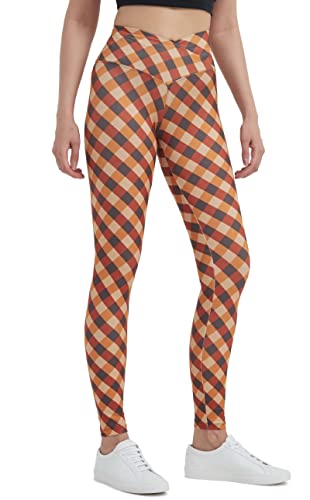 sissycos Damen Thanksgiving Erntedankfest Leggings Bedruckte Bunte Skinny Soft Stretch Lang Hose(Thanksgiving kariert,L) von sissycos