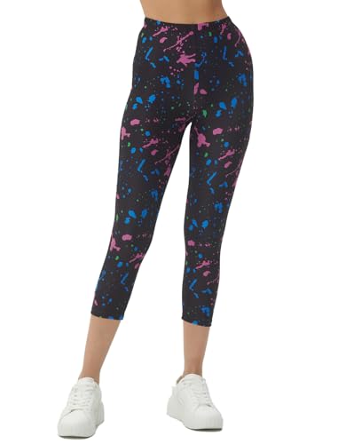 sissycos Damen Tie dye Splash 3/4 kurz Leggings sanft Elastische Taille Leggings(Blau und lila,L/XXL) von sissycos