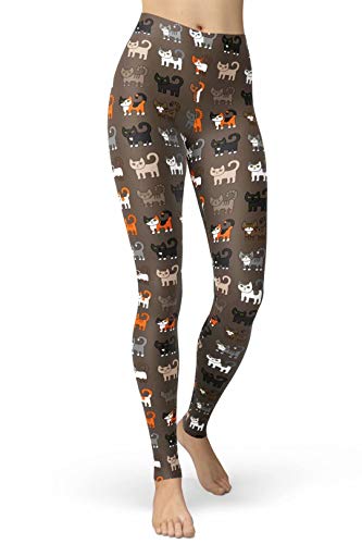 sissycos Damen Tier Muster Leggings, Leoporden Bunte Leggins Sexy, Oil Painting Sanft Hohe Taille Strumpfhose Lang（Long Tail Katze,S-L von sissycos