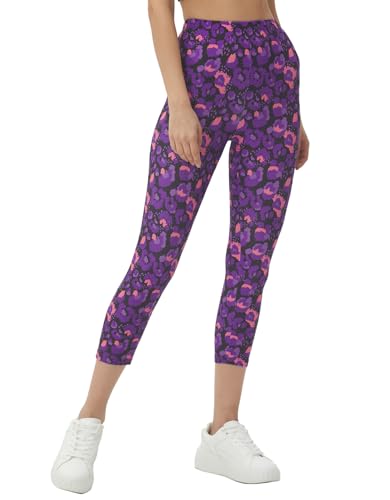 sissycos Damen Tier Printed 3/4 kurz Leggings sanft Elastische Taille Leggings(violett und rot,L/XXL) von sissycos