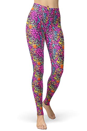 sissycos Damen Tier Printed Leggings, Bunte 80er Skinny Tier Muster Leggings, Mädchen Artistic Hoher Taille Soft Tights (L, 80er Tier Leopard Leggings Bunt) von sissycos