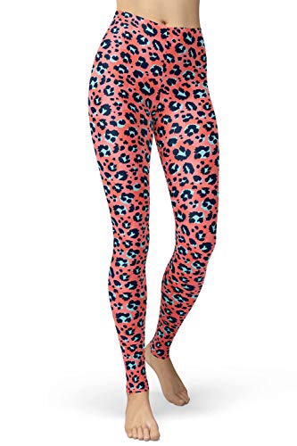 sissycos Damen Tier Printed Leggings, Bunte 80er Skinny Tier Muster Leggings, Mädchen Artistic Hoher Taille Soft Tights (L, Orange Leopard) von sissycos