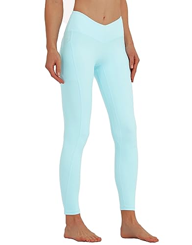 sissycos Damen V-Taille Leggings High Waist mit Taschen 71CM，Blickdicht Freizeit Yogahose Lang für Laufen Fitness Sport Yoga Gym(Kreide Blau,L) von sissycos