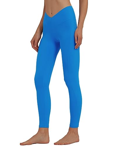 sissycos Damen V-Taille Leggings High Waist mit Taschen 71CM，Blickdicht Freizeit Yogahose Lang für Laufen Fitness Sport Yoga Gym(Poolside Blau,L) von sissycos