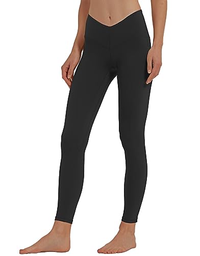 sissycos Damen V-Taille Leggings High Waist mit Taschen 71CM，Blickdicht Freizeit Yogahose Lang für Laufen Fitness Sport Yoga Gym(Schwarz,L) von sissycos