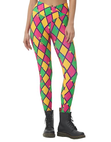 sissycos Leggings für Damen,Karneval kostüm Damen, 3D Druck Bunte Leggings Yoga Fitness Hosen Damen Drucken Sporthose, Leggings für Party（farbtanzender Rhombus,L von sissycos