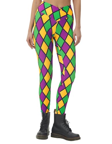 sissycos Leggings für Damen,Karneval kostüm Damen, 3D Druck Bunte Leggings Yoga Fitness Hosen Damen Drucken Sporthose, Leggings für Party（klassischer Rhombus,XL von sissycos