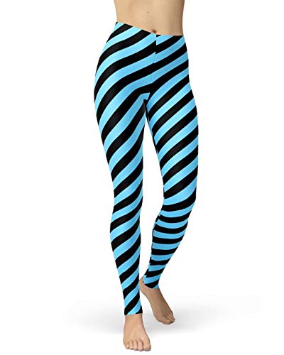 sissycos Neon Leggins Damen 80er Strip Dot Leggings S-L Hellblaue Diagonale Streifen von sissycos