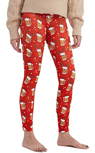 sissycos Weihnachten Crossover Leggings für Damen, 3D Druck Bunte Leggings Comic Damen Yoga Fitness Hosen Damen Drucken Sporthose, Leggings für Party(Hirschgeweih Becher,M) von sissycos