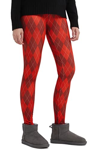 sissycos Weihnachten Crossover Leggings für Damen, 3D Druck Bunte Leggings Comic Damen Yoga Fitness Hosen Damen Drucken Sporthose, Leggings für Party(Rotes Argyle-Karo,XL) von sissycos