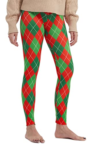 sissycos Weihnachten Crossover Leggings für Damen, 3D Druck Bunte Leggings Comic Damen Yoga Fitness Hosen Damen Drucken Sporthose, Leggings für Party(Weihnachten Argyle-Karo,M) von sissycos