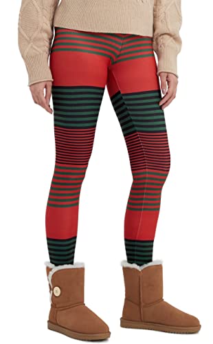 sissycos Weihnachten Crossover Leggings für Damen, 3D Druck Bunte Leggings Comic Damen Yoga Fitness Hosen Damen Drucken Sporthose, Leggings für Party(Weihnachten doppelt gestreift,L) von sissycos